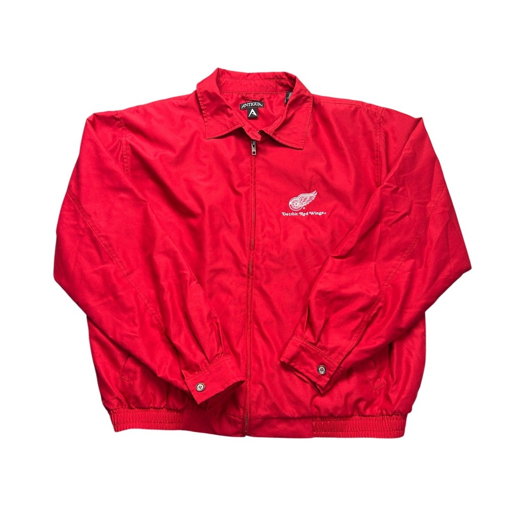 VTG Antigua Detroit Red Wings Mens L Red Full Zip Windbreaker Jacket NHL Hockey - Picture 2 of 7